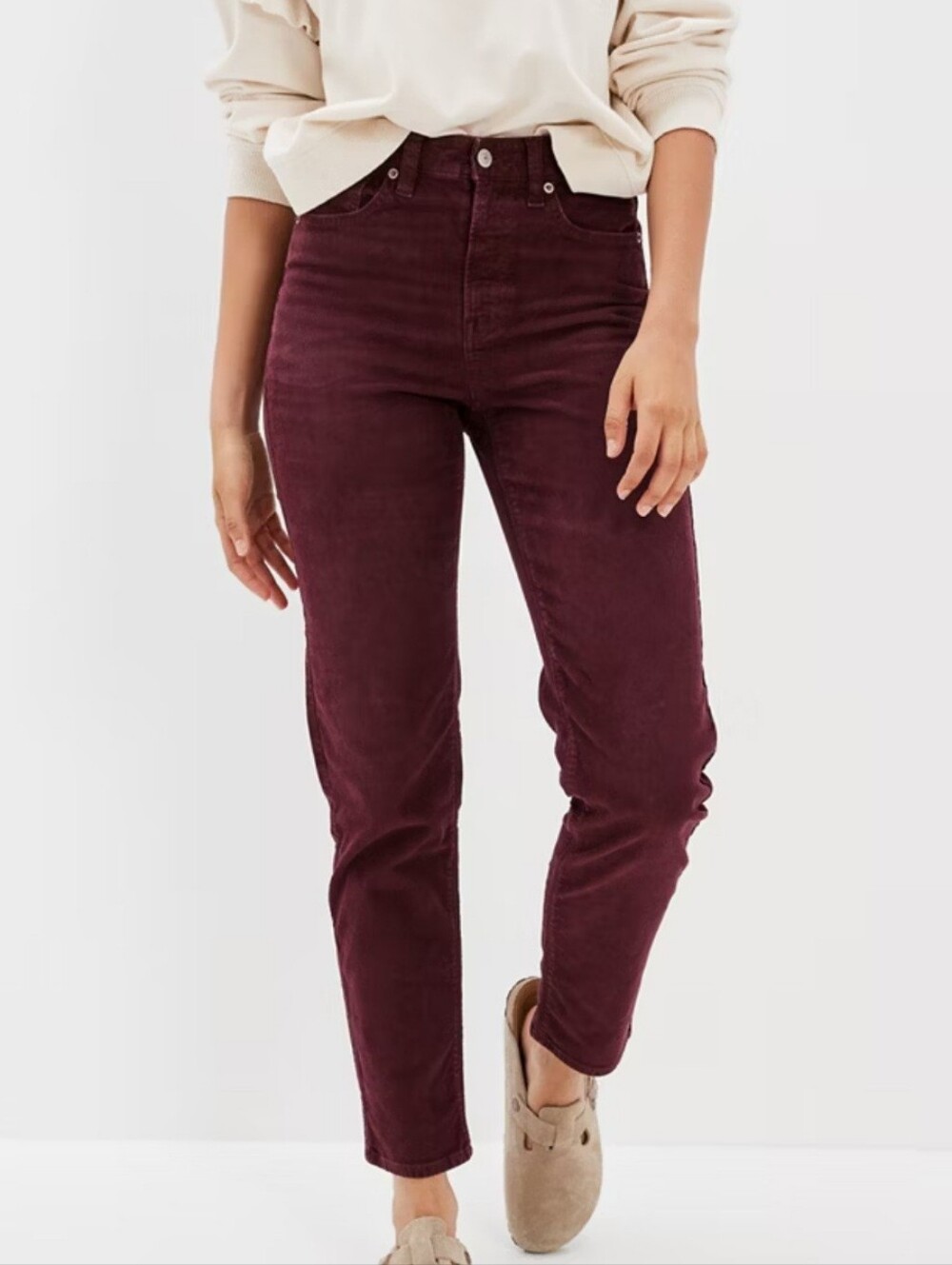 American Eagle Corduroy High-Rise Slim Jeans in Plum Color